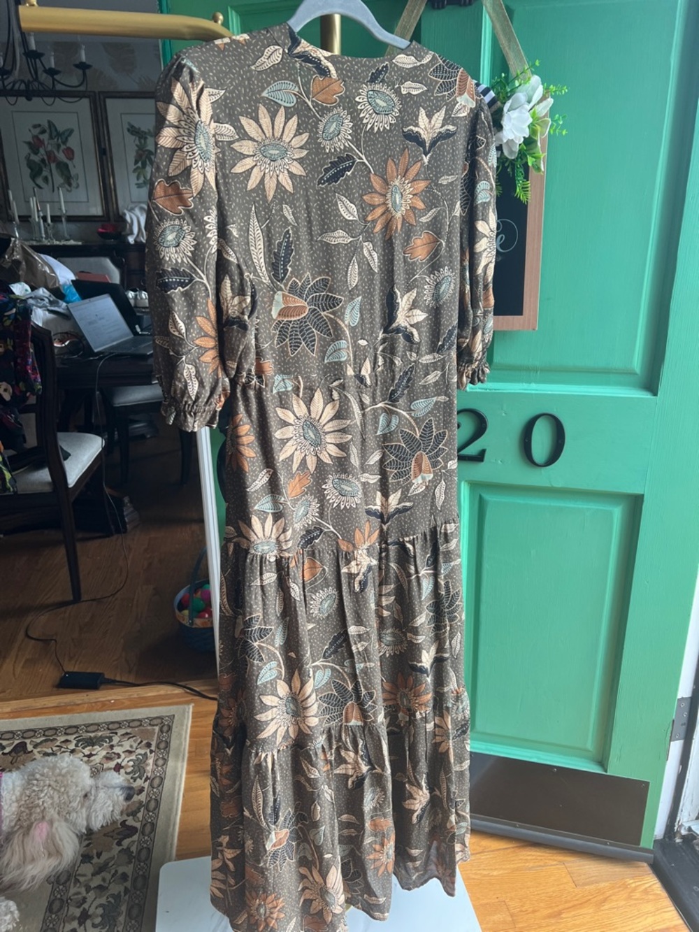 🤩Spartina 449 Olive Floral Tiered Maxi dress with Tan and Blue Accents🤑🤩 - Picture 4 of 11
